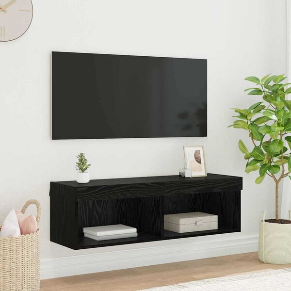 TV Fali Szekrény 100 x 30 x 30 cm Fekete tölgy Szerelt Fa