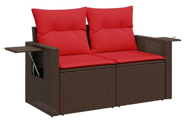 6 részes barna polyrattan akácfa kerti ülőgarnitúra párnákkal