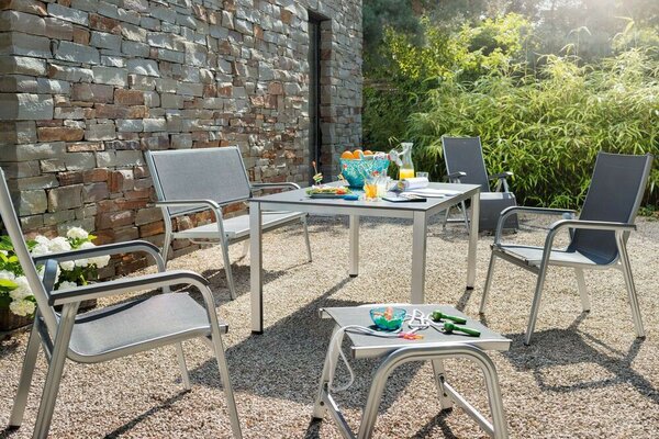 KETTLER CUBIC / KETTALUX alumínium étkezőasztal 160×90 cm – ezüst váz / antracit lap