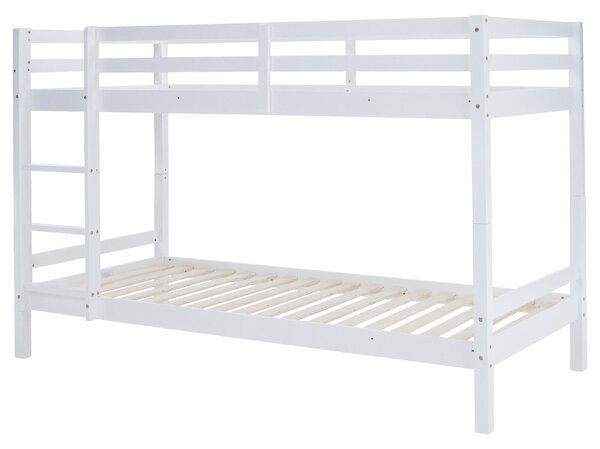 Emeletes ágy, 90x200, tömör fa, fehér, INEZA