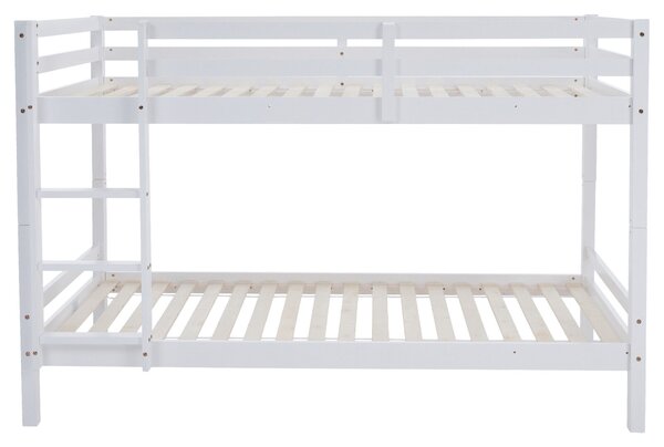 Emeletes ágy, 90x200, tömör fa, fehér, INEZA