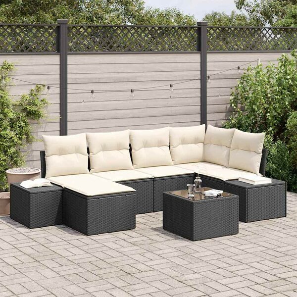 Kerti Kanapé Szett 7 pcs Fekete és krémszínű 264 x 154 x 85 cm