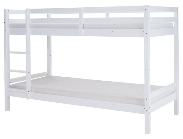 Emeletes ágy, 90x200, tömör fa, fehér, INEZA