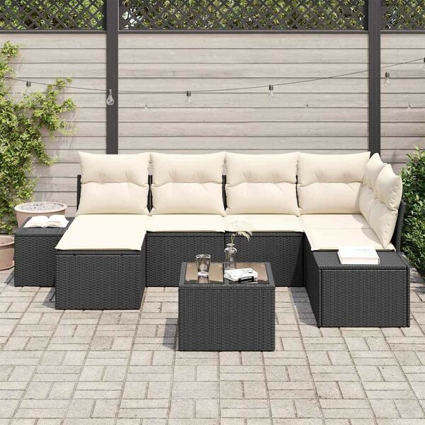 Kerti Kanapé Szett 7 pcs Fekete és krémszínű 264 x 154 x 85 cm