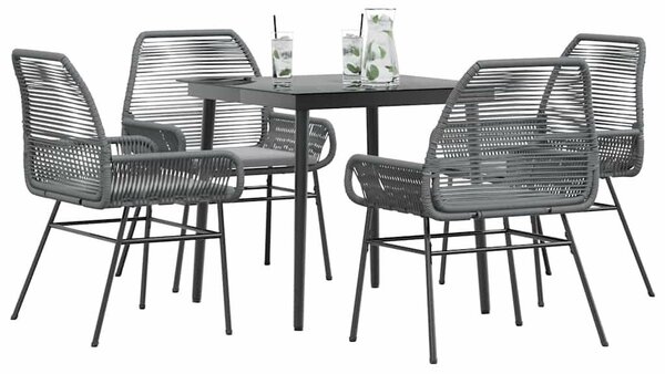 5 részes szürke polyrattan üveg kerti étkezőgarnitúra párnával