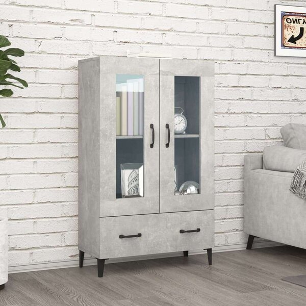 Modern Vitrin Szekrény - Betonszürke - 70x31x115 cm