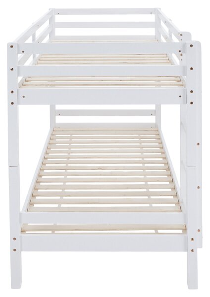 Emeletes ágy, 90x200, tömör fa, fehér, INEZA