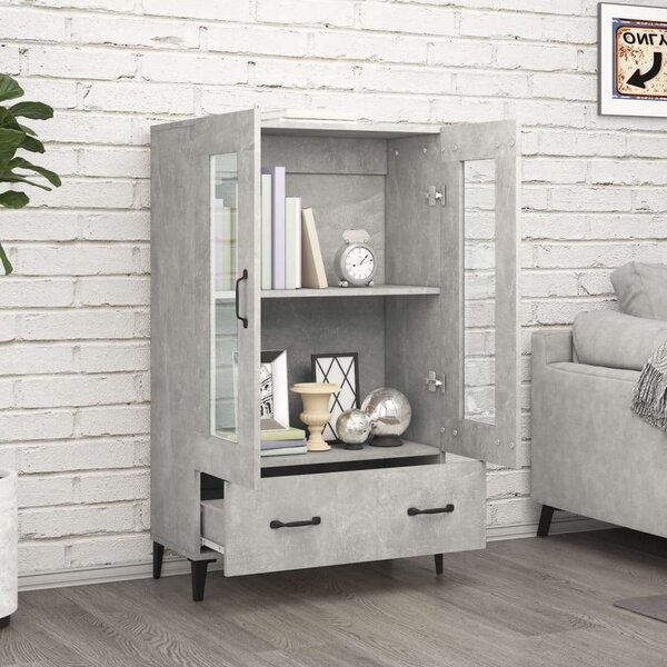 Modern Vitrin Szekrény - Betonszürke - 70x31x115 cm