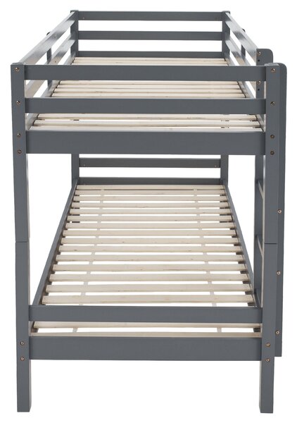 Emeletes ágy, 90x200, tömör fa, szürke, INEZA