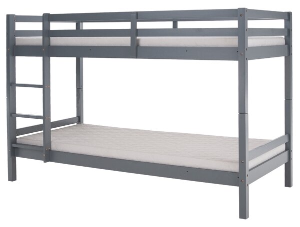 Emeletes ágy, 90x200, tömör fa, szürke, INEZA
