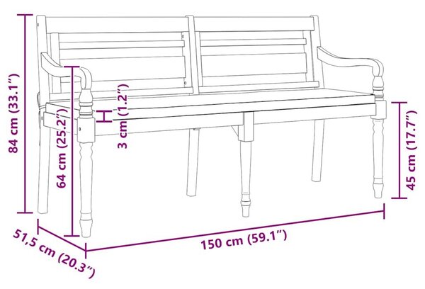 VidaXL tömör tíkfa batavia pad párnával 150 cm