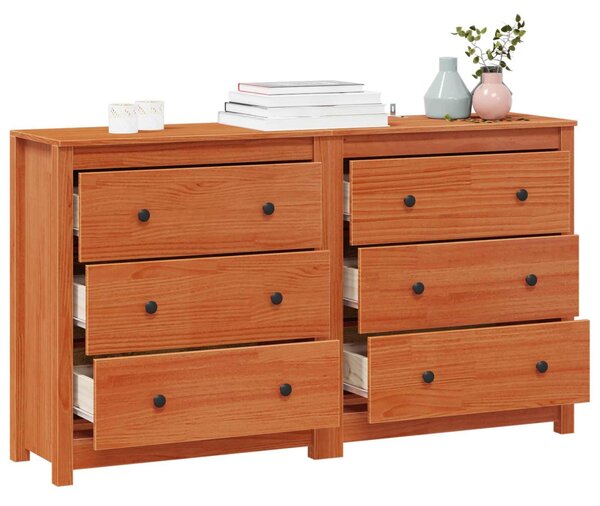VidaXL Széf 2 db Viaszbarna 140 x 35 x 80 cm Tömör fenyő