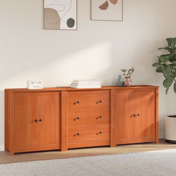 VidaXL Széf 3 db Viaszbarna 210 x 35 x 80 cm Tömör fenyő