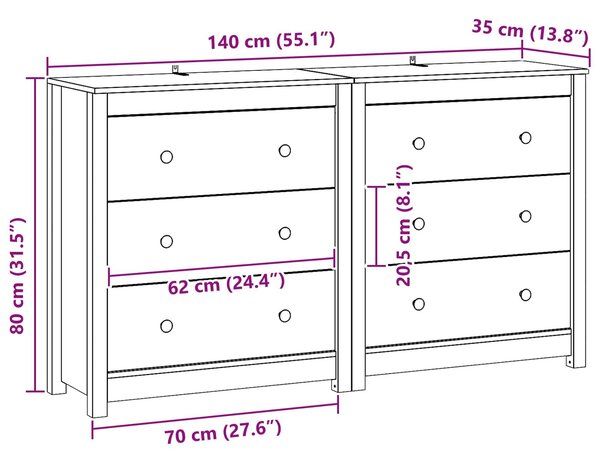 VidaXL Széf 2 db Viaszbarna 140 x 35 x 80 cm Tömör fenyő