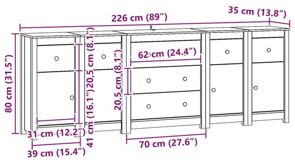 VidaXL Széf 5 db Viaszbarna 226 x 35 x 80 cm Tömör fenyő