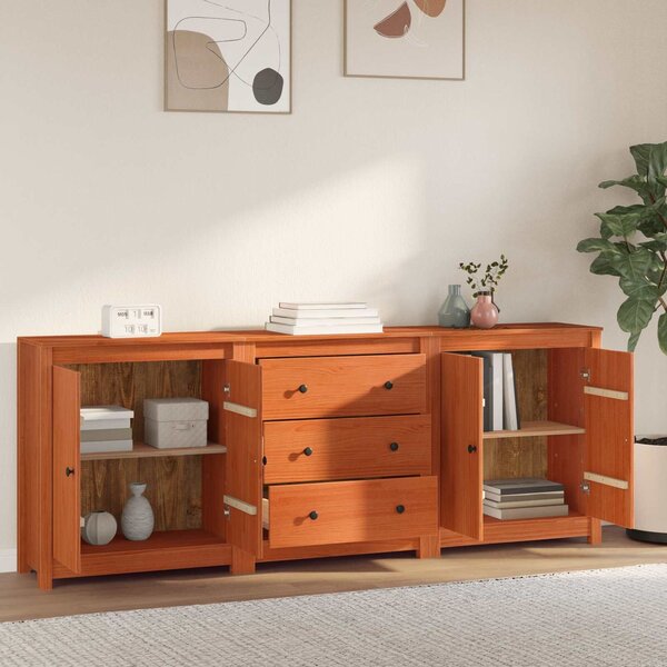 VidaXL Széf 3 db Viaszbarna 210 x 35 x 80 cm Tömör fenyő