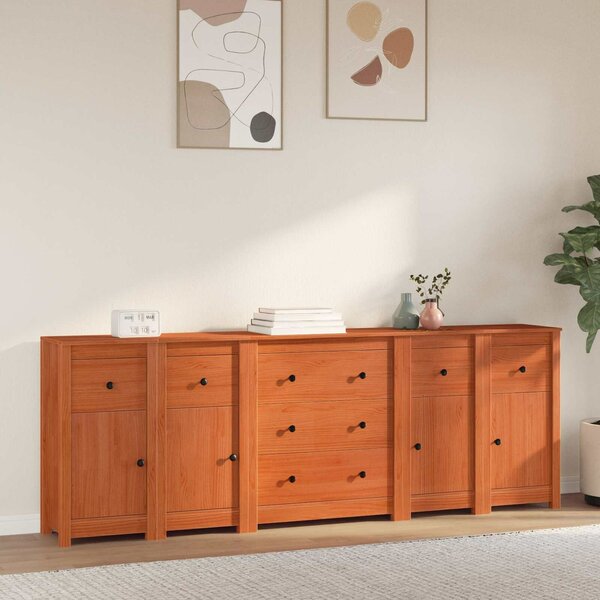 VidaXL Széf 5 db Viaszbarna 226 x 35 x 80 cm Tömör fenyő