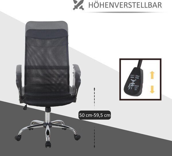 HOMCOM ergonomikus irodai szék, hintázó funkcióval, állítható magasságú, háló, fekete