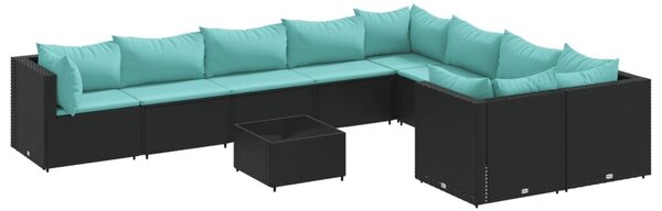VidaXL 10 részes fekete polyrattan kerti ülőgarnitúra párnákkal