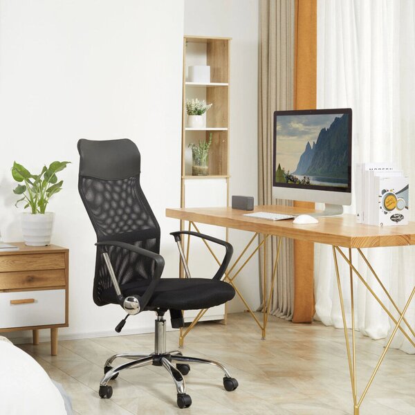 HOMCOM ergonomikus irodai szék, hintázó funkcióval, állítható magasságú, háló, fekete