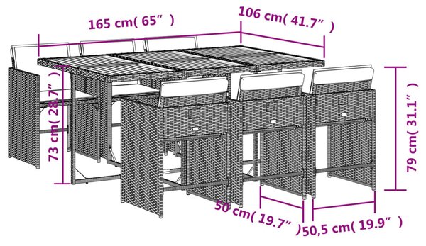 VidaXL 7 részes bézs polyrattan kerti étkezőgarnitúra párnákkal