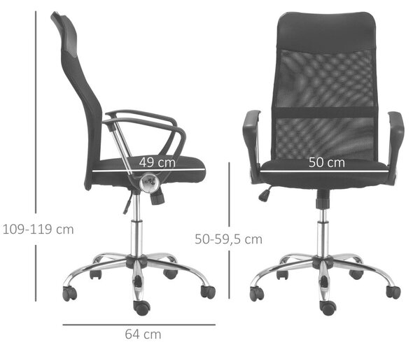 HOMCOM ergonomikus irodai szék, hintázó funkcióval, állítható magasságú, háló, fekete