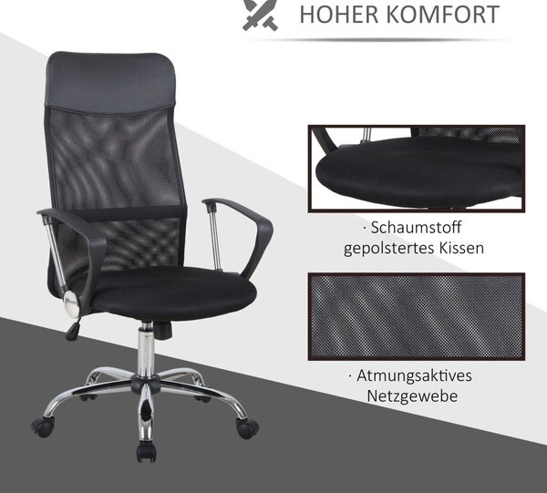 HOMCOM ergonomikus irodai szék, hintázó funkcióval, állítható magasságú, háló, fekete