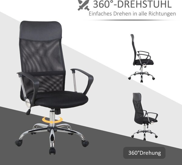 HOMCOM ergonomikus irodai szék, hintázó funkcióval, állítható magasságú, háló, fekete
