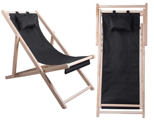 Fából készült napozóágy strandszékek összecsukható kerti párna strandszék, fekete