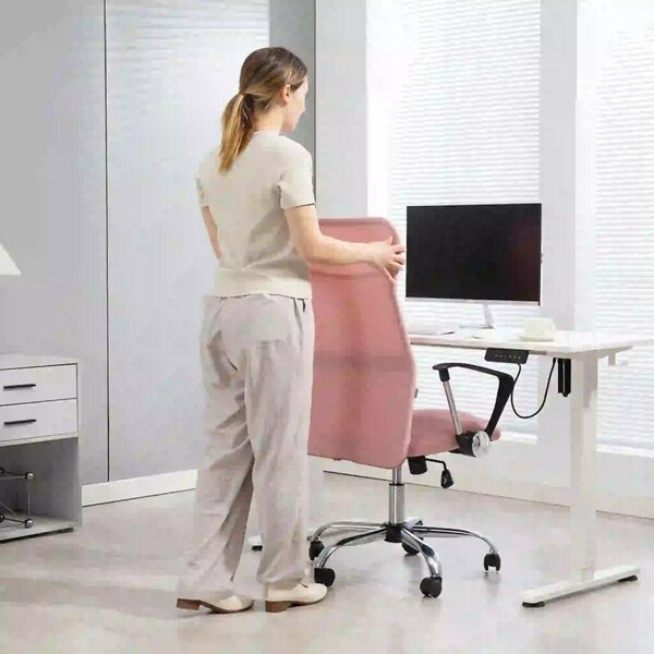 HOMCOM ergonomikus irodai szék, magasságban állítható forgószék hintafunkcióval, hálós kárpitozás, rózsaszín