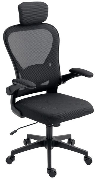 HOMCOM Ergonomikus irodai szék, felhajtható karfákkal, állítható deréktámasszal, fekete