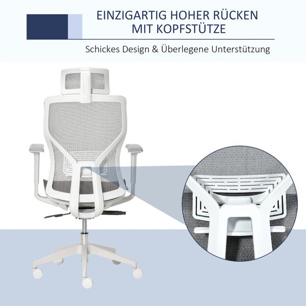 Vinsetto Ergonomikus irodai szék, derékpárna, 3D kartámaszok, ergonomikus, hálós szövet, szürke