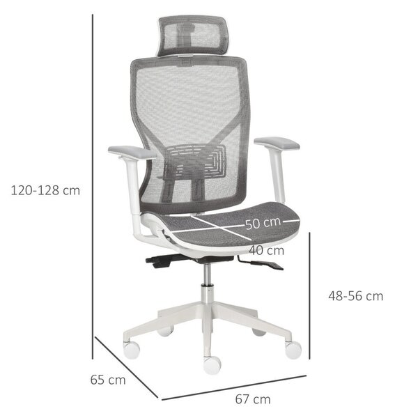 Vinsetto Ergonomikus irodai szék, derékpárna, 3D kartámaszok, ergonomikus, hálós szövet, szürke