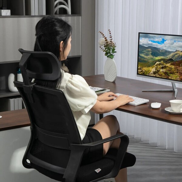 HOMCOM Ergonomikus irodai szék, forgószék, hálószövet fekete