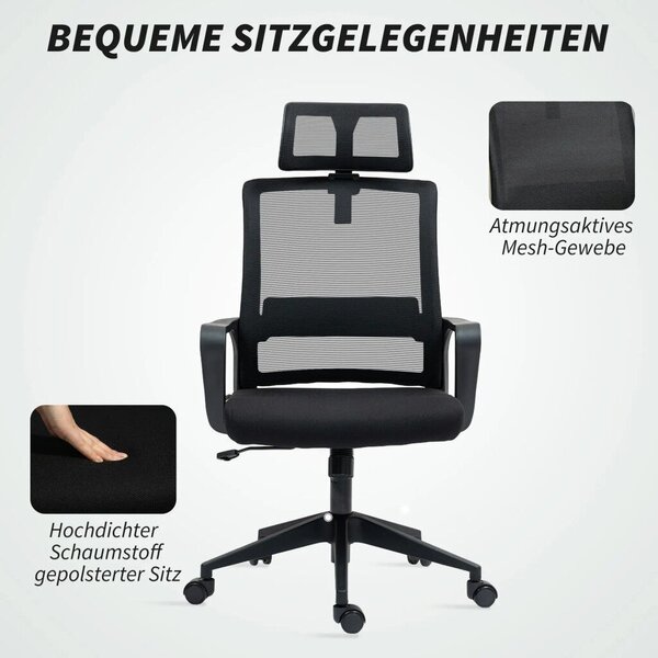 HOMCOM Ergonomikus irodai szék, forgószék, hálószövet fekete