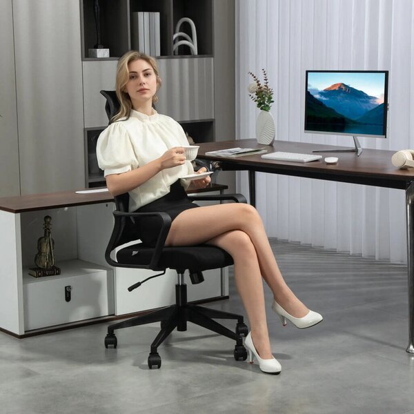 HOMCOM Ergonomikus irodai szék, forgószék, hálószövet fekete
