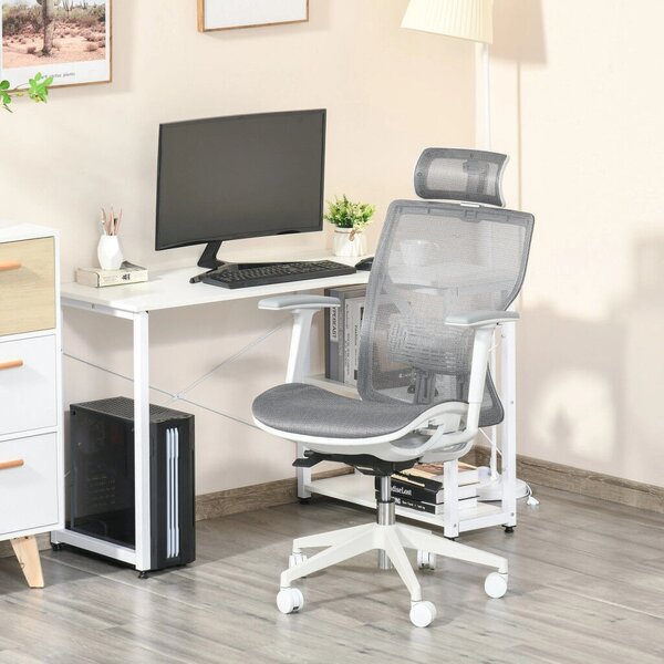 Vinsetto Ergonomikus irodai szék, derékpárna, 3D kartámaszok, ergonomikus, hálós szövet, szürke