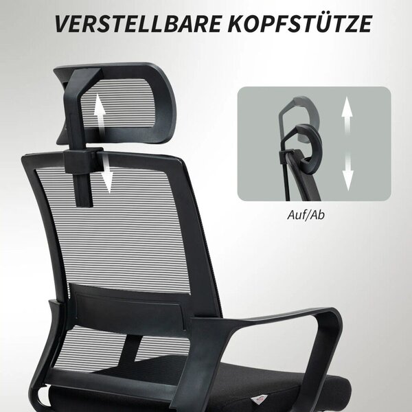 HOMCOM Ergonomikus irodai szék, forgószék, hálószövet fekete