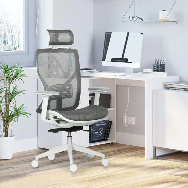 Vinsetto Ergonomikus irodai szék, derékpárna, 3D kartámaszok, ergonomikus, hálós szövet, szürke