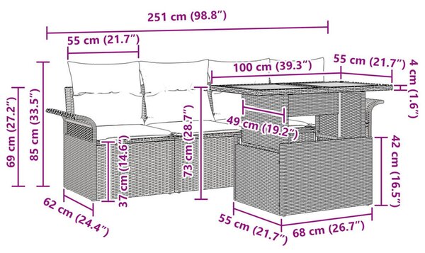 Kerti Kanapé Szett párnával 5 pcs Fekete és kék