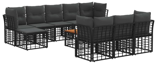 VidaXL Kültéri kanapé szett 11 pcs Fekete és Sötétszürke Poliészter