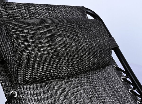 Összecsukható kerti napozóágy támlával, fém vázzal, pohártartóval, max. 120 kg, 174x65x112 cm, szürke