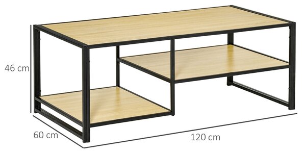 HOMCOM Ipari stílusú dohányzóasztal 3 polccal, MDF-ből