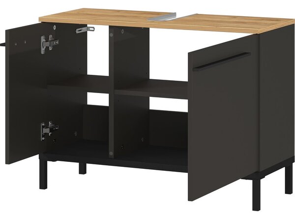 Sötétszürke mosdókagyló alatti szekrény tölgyfa dekorral 80x59 cm Yonkers - Germania