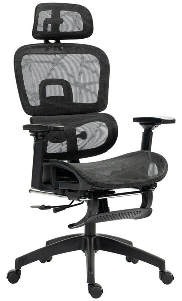 HOMCOM Ergonomikus irodai szék, hálós szövettel, állítható 3D, karfákkal és fejtámlával, fekete