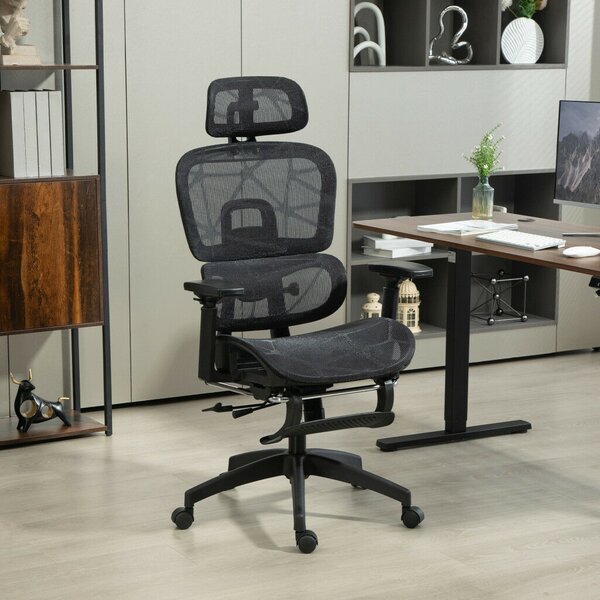 HOMCOM Ergonomikus irodai szék, hálós szövettel, állítható 3D, karfákkal és fejtámlával, fekete