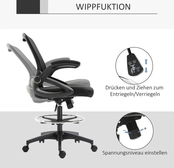 Vinsetto irodai szék, íróasztali szék, álló funkcióval, lábtartóval, forgóüléssel, szövet, fekete