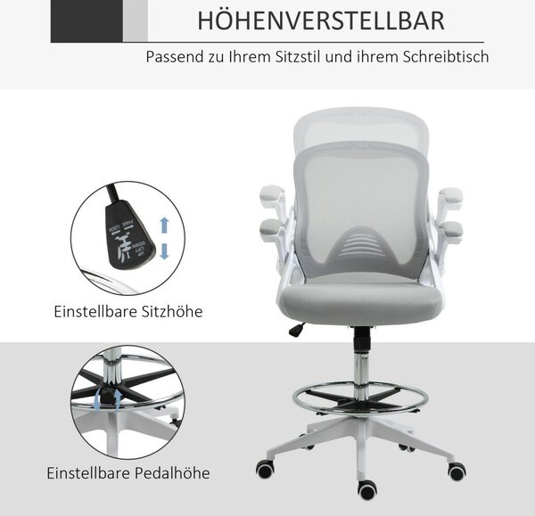 Vinsetto irodai szék, íróasztali szék, álló funkcióval, lábtartóval, forgóüléssel, szövet, szürke