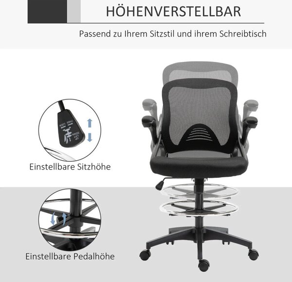 Vinsetto irodai szék, íróasztali szék, álló funkcióval, lábtartóval, forgóüléssel, szövet, fekete