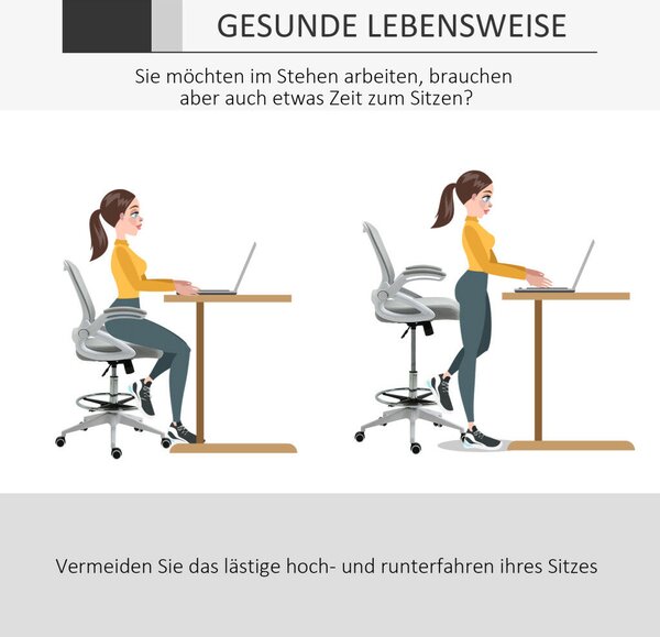 Vinsetto irodai szék, íróasztali szék, álló funkcióval, lábtartóval, forgóüléssel, szövet, szürke